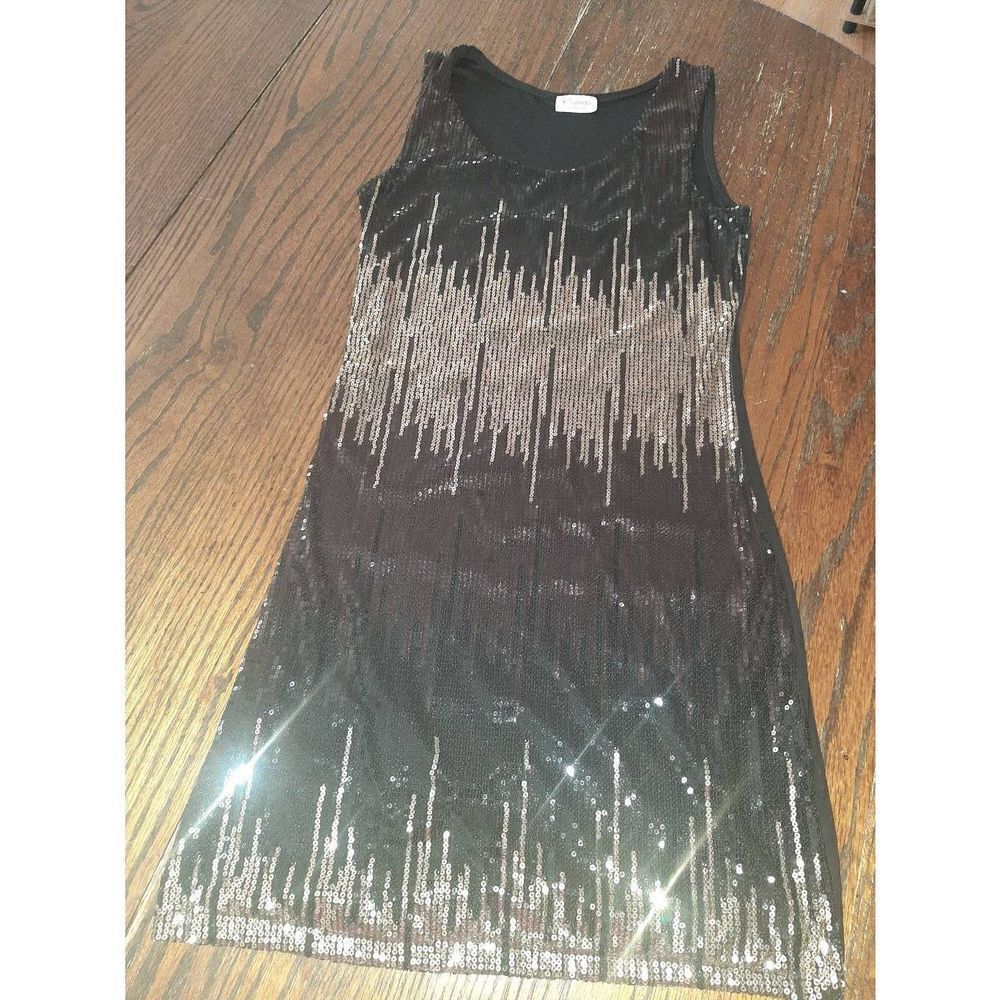 Small Coqueta Internacional Sleeveless Black Tank Sequin Gold Mini Bodycon Dress